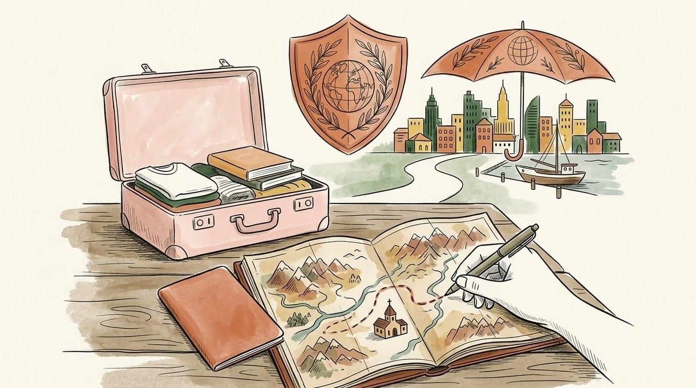 Carta bancaria Visa Premier e passaporto appoggiati su un mappamondo con biglietti aerei, simbolo dell'assicurazione viaggio inclusa nella carta bancaria premium